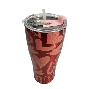 30 Fl Oz Stainless Steel Tumbler With Pink Glitter Hearts BPA Free